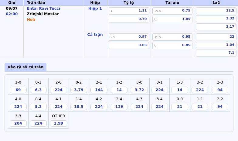 Nhận định trận đấu Entai Ravi Tucci vs Zrinjski Mostar So tài không cân sức 2 Thông tin bảng tỷ lệ kèo bóng đá Entai Ravi Tucci vs Zrinjski Mostar